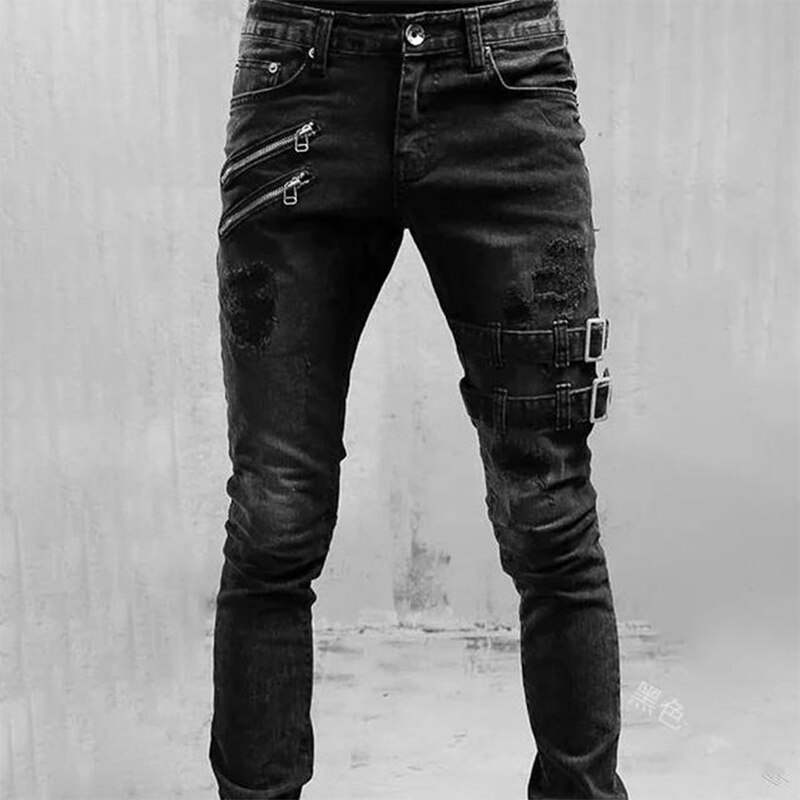 4 SiStraight Jeans Men Punk Skinny Denim Pants Sp Summer Boyfriend Jeans Streetwear Zipper Slim Fit 