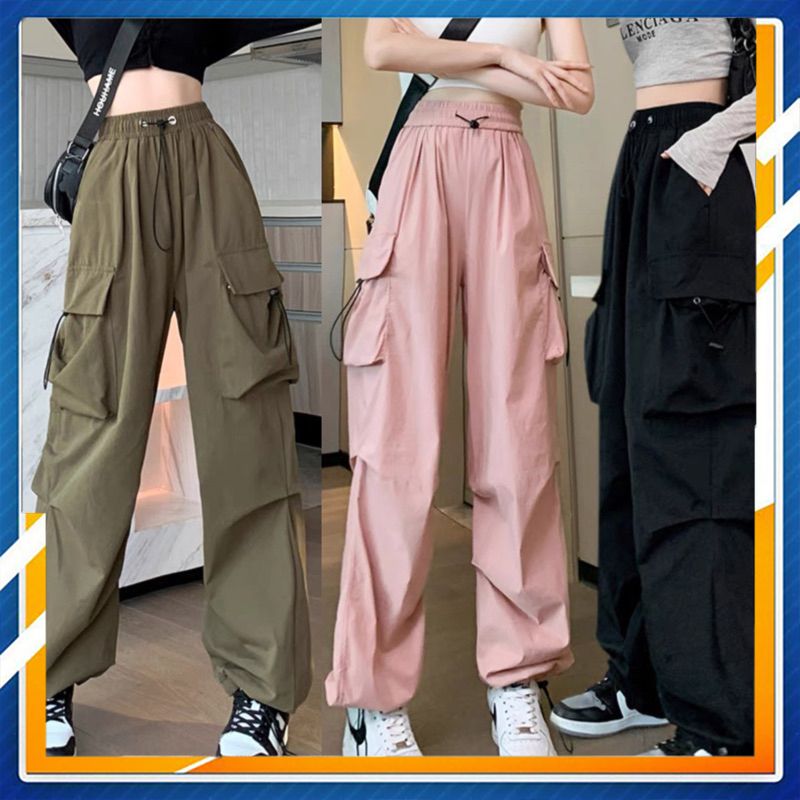 QUẦN KAKI ỐNG RỘNG ROCKY- DÂY RÚT BO gấᴜ- Phong cách Retro- Túi hộp cá tính cho nữ m014