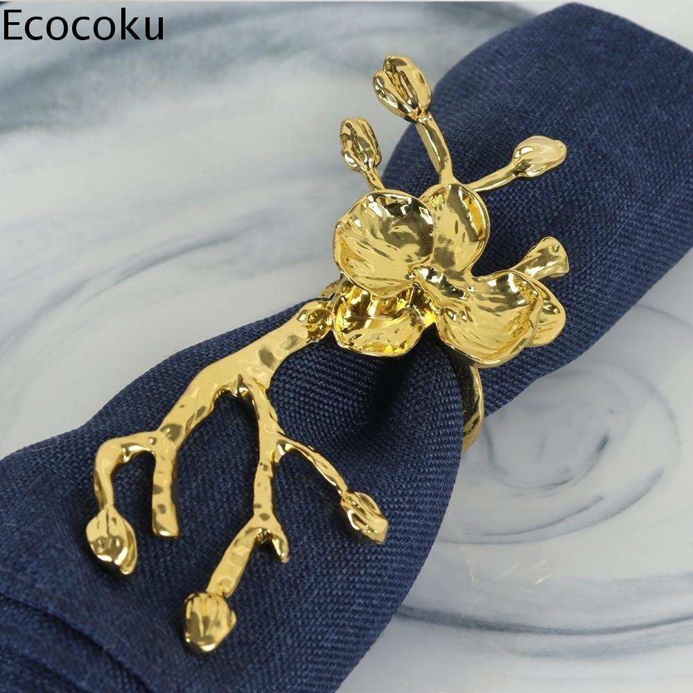 ECOCOKU 2PCS Vàng/Bạc Vòng khăn ăn hoa mai Sang trọng Thanh lịch Khóa khăn ăn Trang trí bàn Trang trí Vòng khăn ăn kiểu Trung Quốc Đám cưới