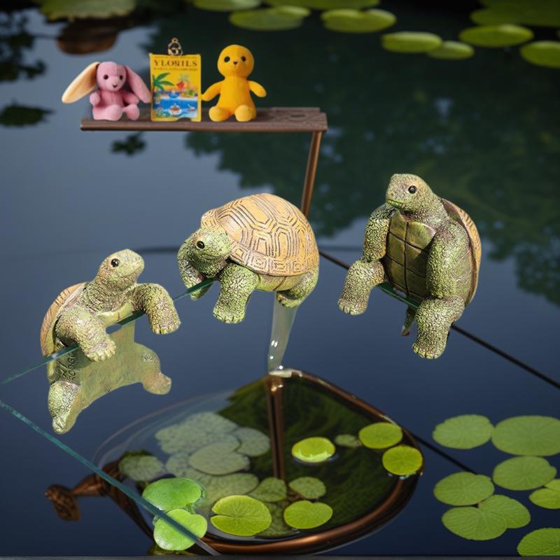 WANGHU Thủ Công Sáng Tạo Aquarium Rùa Bức Tượng Dễ Thương Mô Phỏng Rùa Treo Nhựa Bức Tượng Động Vật Điêu Khắc Trang Trí Nhà Vườn Trang Trí Nội Thất