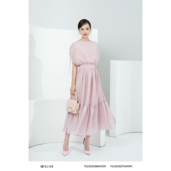 Chân váy voan hồng kẻ bèo gấu thiết kế Elise FS2303030BKWOPK