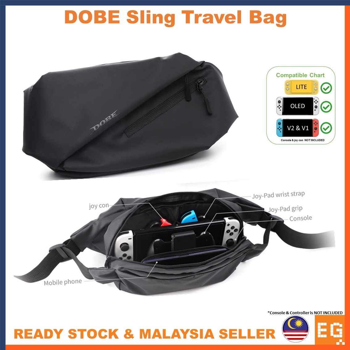 Switch OLED Bag / Switch V2 / Switch Lite Carry Sling Bag Multifunctional Storage DOBE TY-2838