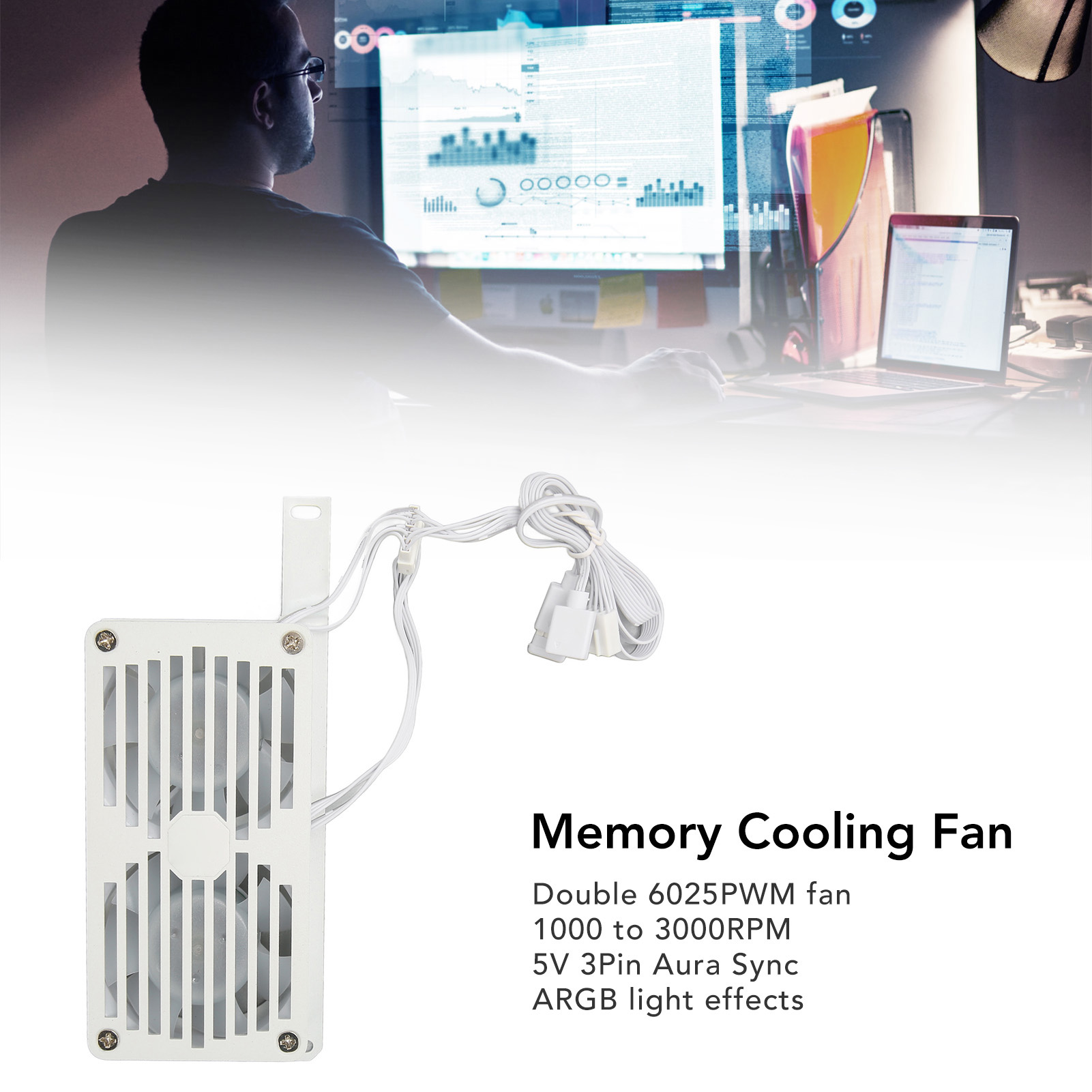 Garosa Quạt làm mát bộ nhớ ARGB đôi 6025PWM 5V 3Pin Sync 1000 đến 3000RPM cho bộ nhớ máy tính để bàn DDR DDR2 DDR3 DDR4 DDR5 (Trắng) Giá 522,000 Đồng*Miễn phí vận chuyển
