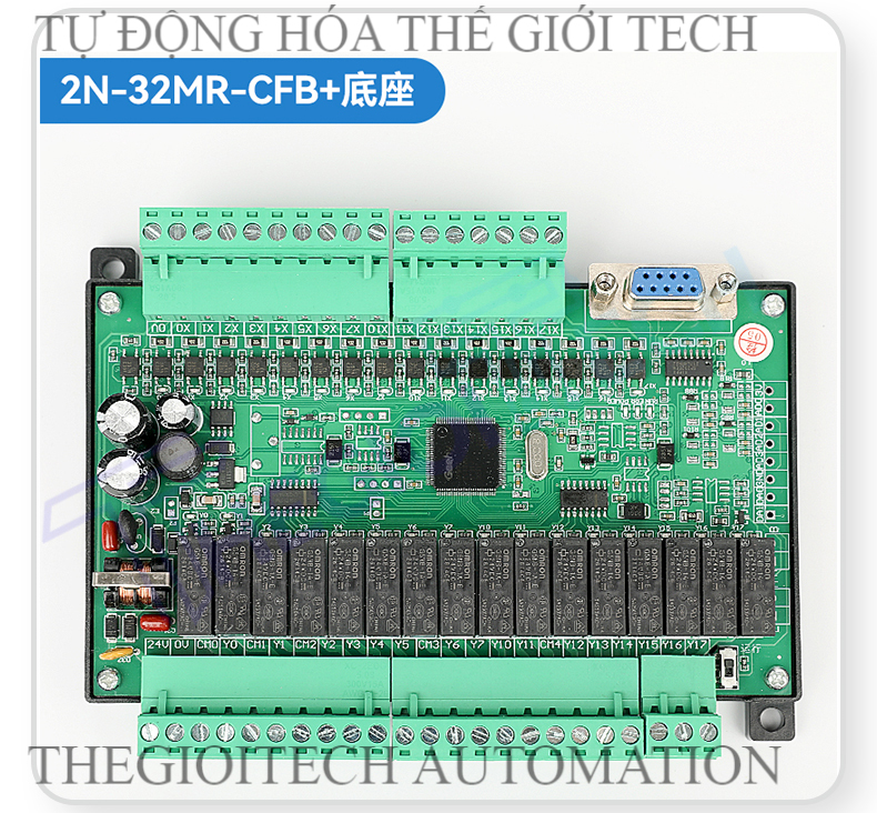 Board mạch PLC HK FX2N 32MR CFB- 16 Input/16 Output RELAY  RS232 Mạch trần & Có vỏ gắn ray  DC24V, GX Works2 Mitsubishi - 2n-32MR-CFB đế