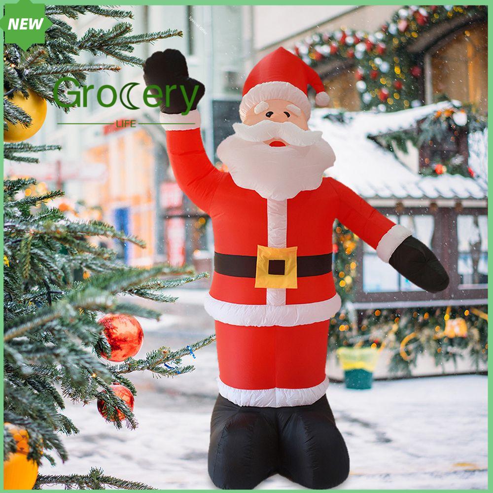 GROCERY LIFE 2.4M Trẻ em Ủng Hộ Ảnh Đạo Cụ Giáng sinh Trang Trí Nội Thất Santa Claus Vẫy Tay Thắp sáng Búp Bê Mô Hình bơm hơi Đồ Chơi LED Ánh Sáng Lên