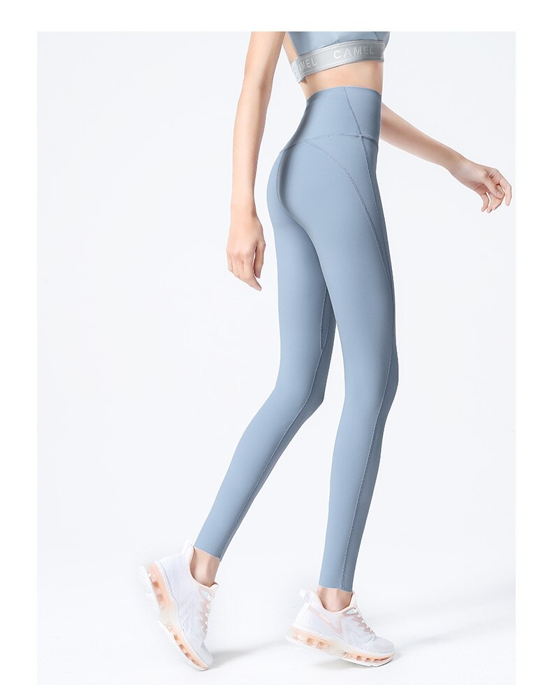 Pantaloni da yoga in lycra da donna color cammello e leggings da palestra senza cuciture