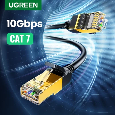 UGREEN Flat Cat7 Ethernet Cable RJ 45 Network Cable UTP Lan Cable Cat 7 RJ45 Patch Cord for Router Laptop Cable Ethernet,Black-Flat Version