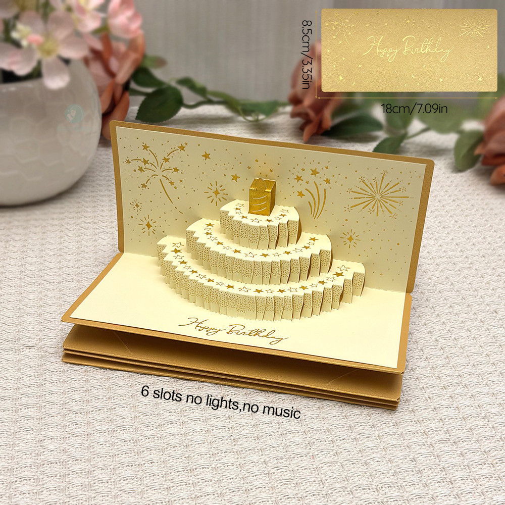 3D Birthday Gold Money Envelope Music Light Greeting Card Cash Holder Happy Birthday Gift