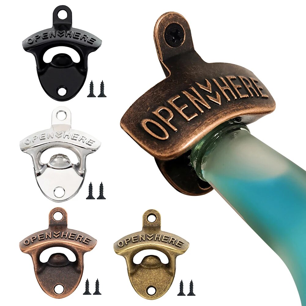 Retro Alloy Bottle Openers Wall Mounted Wine Beer Bottle Hanging Opener Corkscrew Kitchen Bar Gadgets Summer Cool Drinking Acces