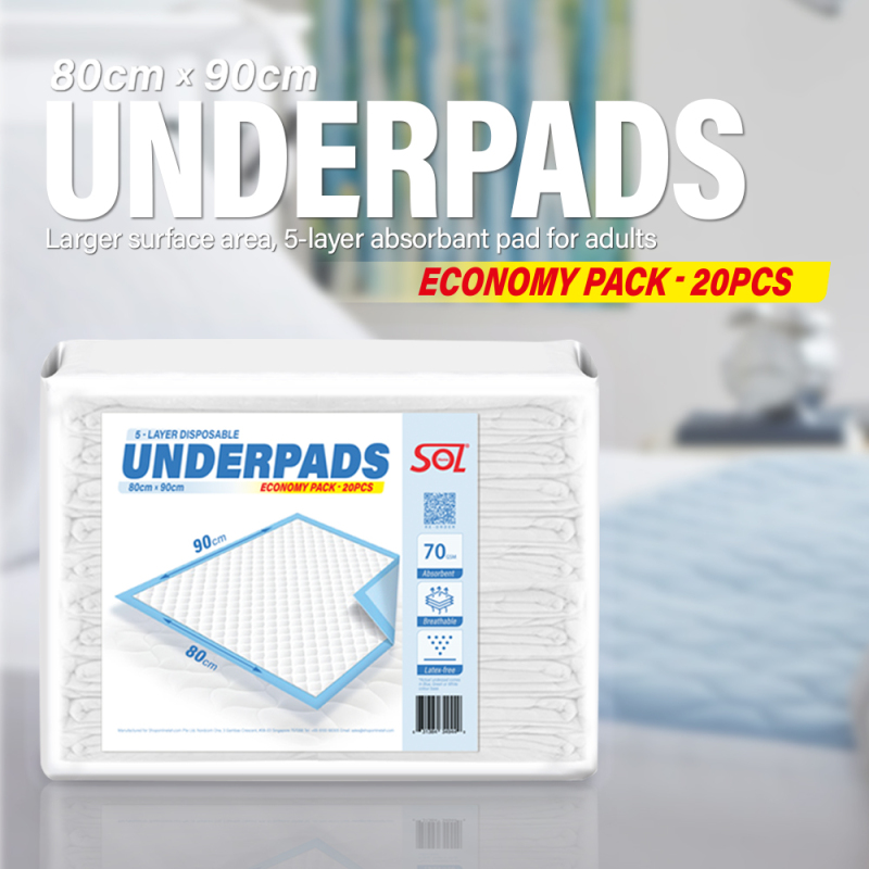 Buy SOL Home ® XXL Size Absorbant underpads. 80x90cm. 20pcs/Pkt. 70 GSM Adults underpad . For senior, nursing, incontinence by SOL Home ® (Medical Supplies) Singapore