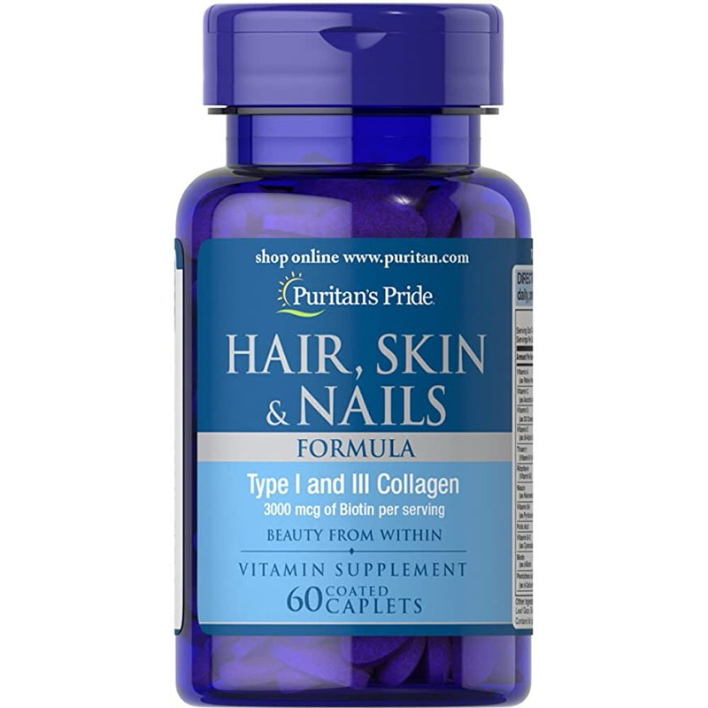 [ Date moi ] Hair, Skin & Nails Formula Puritan Pride - Vitamin Làm Đẹp Da, Tóc, Móng hộp 60 viên củ