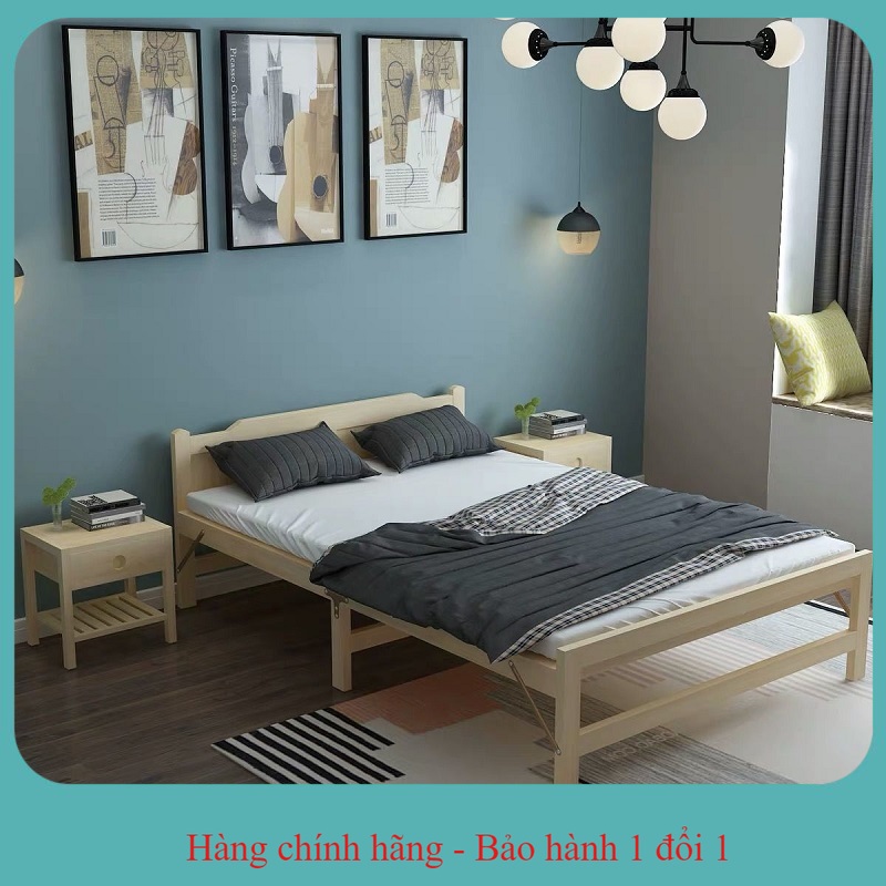 Giường gỗ thông gấp gọn  không cần lắp đặt - Giường gỗ xếp gọn - Giường gấp đôi- giường gấp bằng gỗ , kèm ảnh thật
