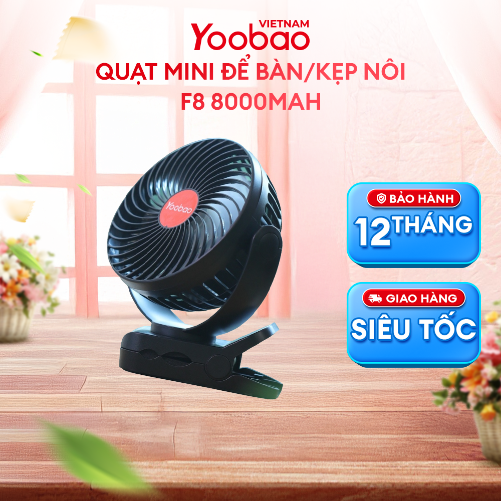 [VOUCHER 5% + QUÀ TẶNG] Quạt sạc mini Yoobao F8 để bàn/kẹp nôi 8000mAh 3 tốc độ | Đèn LED + sạc dự phòng | BH 12 tháng