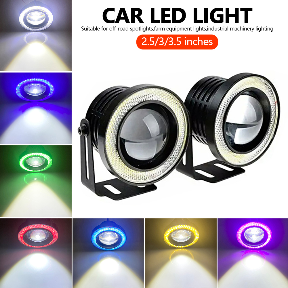 Takimeo 2Pcs 30W Car Fog Lights Driving DRL Lamp COB Angel Eye 64/76/89mm Ambient Lamps Waterproof Daytime Running Bulb Headlight DC 12V