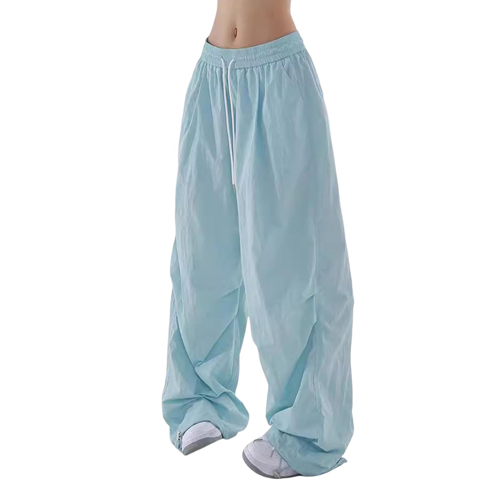 UHH Lightweight Loose Leg Trousers Women Sport Pants Women’s Sport Pants Elastic Waist Adjustable Drawstring Long Wide Leg Cargo Trousers Casual Leisure Travel Solid Color Comfortable Activewear - 1