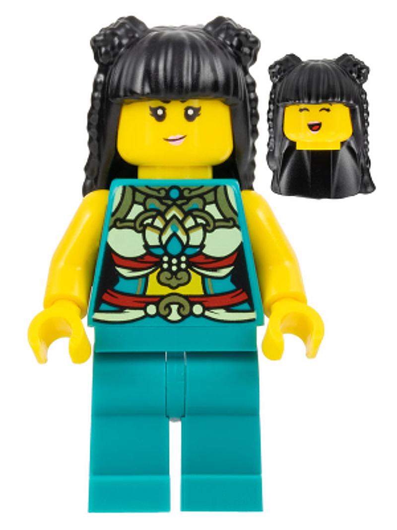 Brick2cube Minifigure Lunar New Year Parade Participant - Musician, Female, Ornate Dark Turquoise Costume, Black Long Hair hol316 ราคา 104 บาท*ส่งฟรี