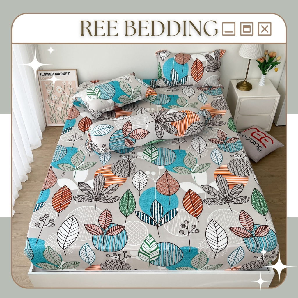 Bộ ga giường thun lạnh 4 món R290 in 3D REE Bedding đủ size drap trải nệm