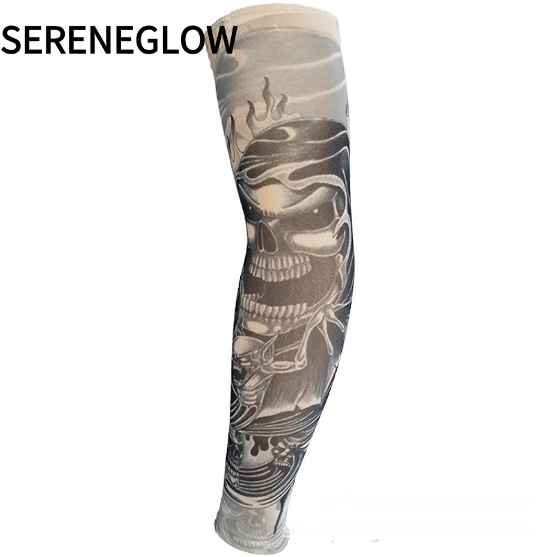 SERENEGLOW Tattoo Arm Sleeve for Outdoor Sports Sun Protection with Skull Design, Perfect for Cycling, Fishing, Hiking and Fashion ราคา 34 บาท*ส่งฟรี