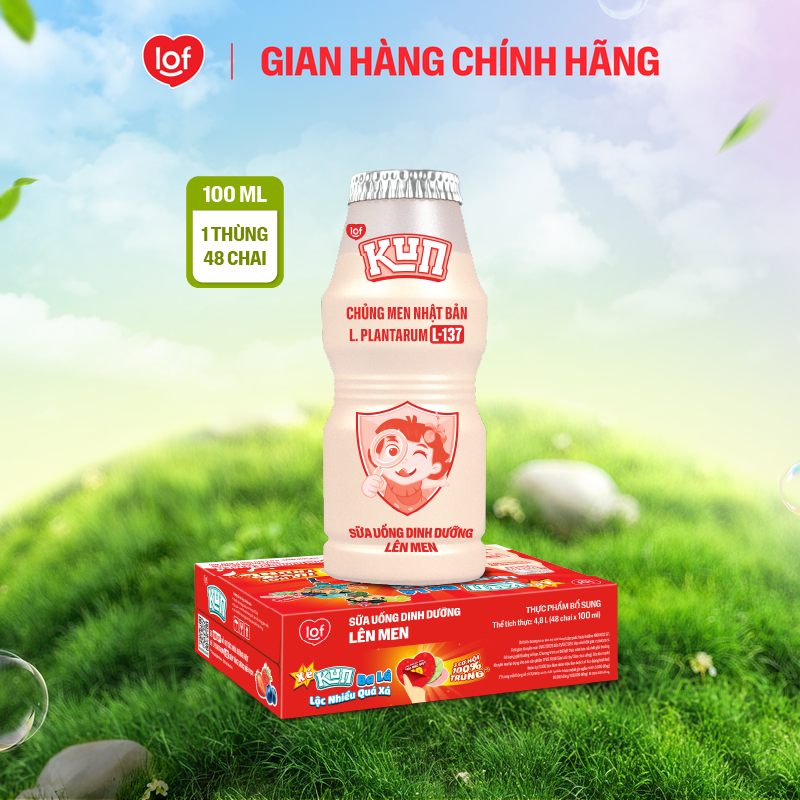 Sữa chua uống KUN dinh dưỡng lên men có đường thùng 48 chai x 100ml
