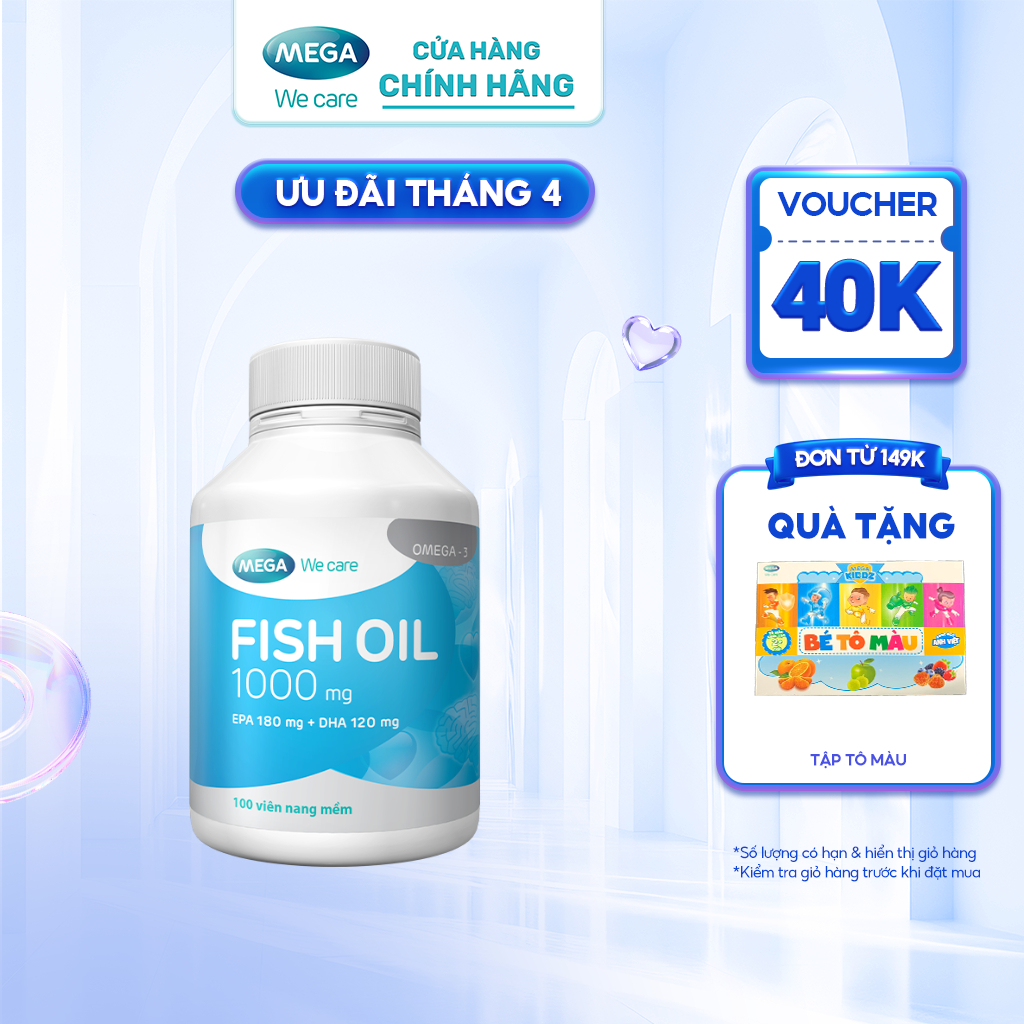 Dầu cá bổ sung Omega-3 DHA & EPA từ nguồn dầu cá Lysi-Iceland giúp mắt sáng, não tốt - FISH OIL Mega We Care (100 viên)