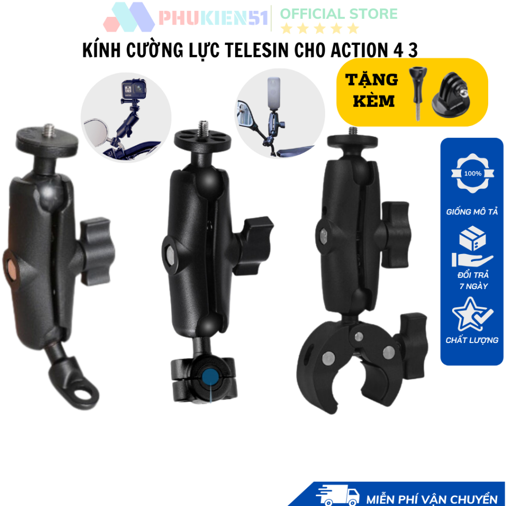 Giá đỡ gắn ActionCam lên kính chiếu hậu, ghi đông, chân kính Gopro Osmo Action Insta360