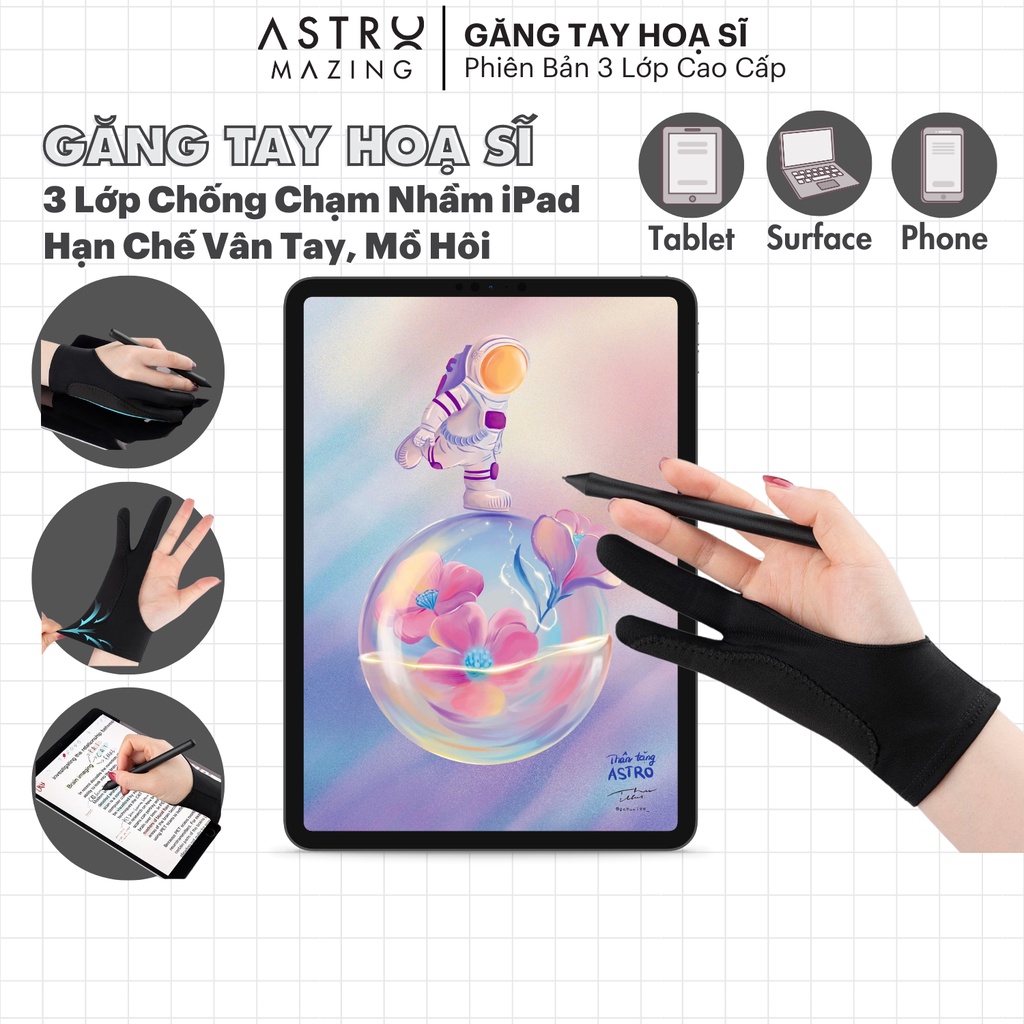 [Chống chạm nhầm] Găng tay hoạ sĩ AstroMazing hỗ trợ vẽ trên điện thoại, máy tính bảng, wacom