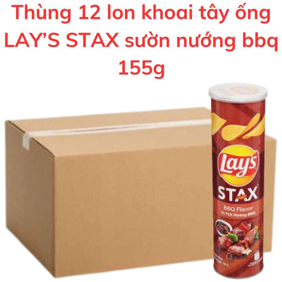 Snack Khoai tây lon LAY S STAX vị sườn nướng bbq 155g