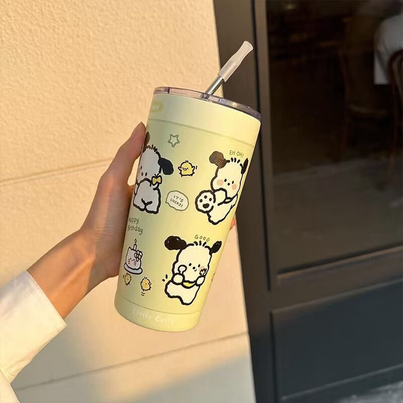 VIDEO THẬT - Cốc Giữ Nhiệt Bằng Thép Không Gỉ 304 550ml Thiết Kế Hình Gấu Pooh Màu Vàng