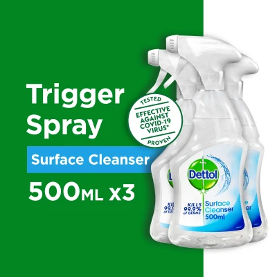 [Bundle of 3] Dettol Surface Cleaner Trigger Spray 500ml (Kills 99.9% of Germs)