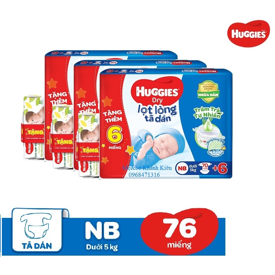 Combo 3 bịch tã dán sơ sinh huggies size nb70 +6 miếng