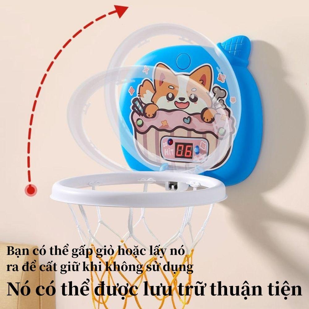 tre em vui chơi nhà, không cần khoan, gấp gọn, màn hình điểm, phụ kiện đầy đủ, thiết kế hoạt hình, rổ bóng rổ treo tường