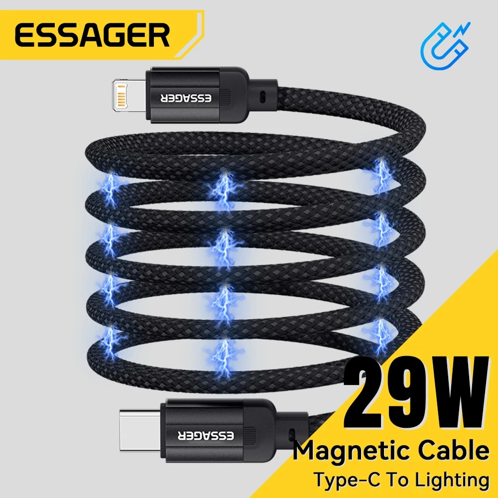  Essager 29W Cáp sạc nam châm USB C Để Lightning 3A Nhanh Chóng Sạc Rối Miễn Phí Dây sạc từ Cho Airpod iPhone 14 13 12 Pro 