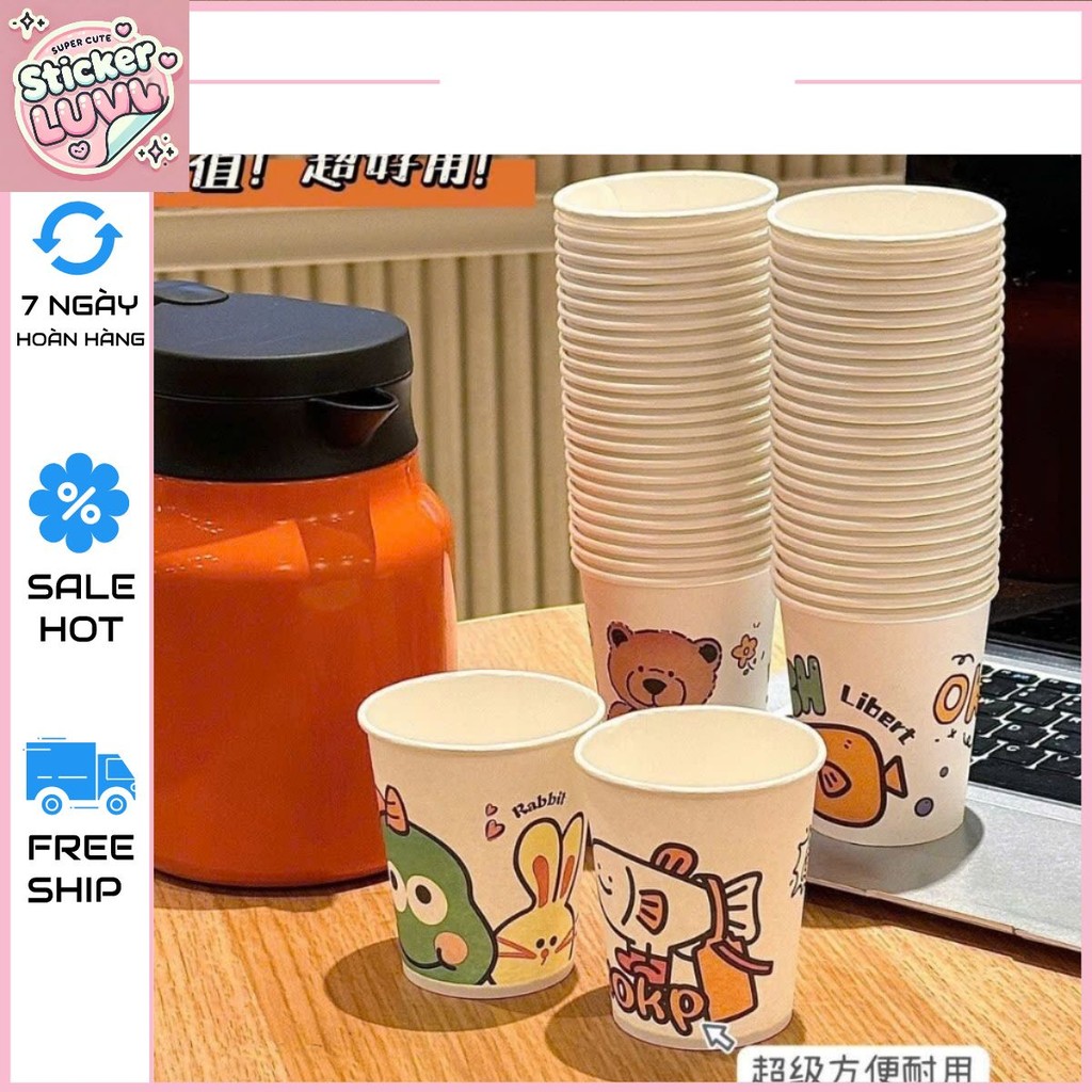 Set 50 Cốc Giấy Chịu Nhiệt Dùng 1 Lần, Dung Tích 250ml, Cốc Dùng 1 Lần Cao Cấp An Toàn Cho Sức Khoẻ
