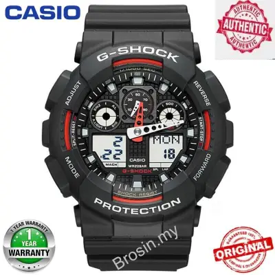 (Free Shipping) Original G Shock GA-100-1A4 Men Sport Watch 200M Water Resistant Shockproof and Waterproof World Time LED Auto Light Wrist Sports Watch with 2 Year Warranty GA100/GA-100