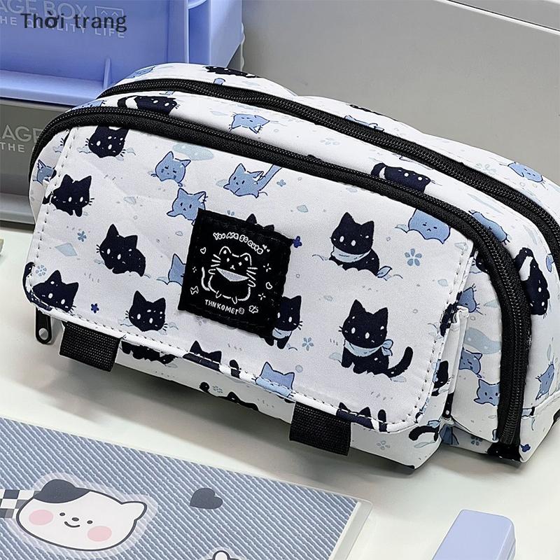 SEHENA Kawaii ba lớp tuyết mèo bút chì trường hợp công suất lớn bút chì Túi pouch chủ Hộp văn phòng sinh viên văn phòng phẩm Organizer đồ dùng học tập