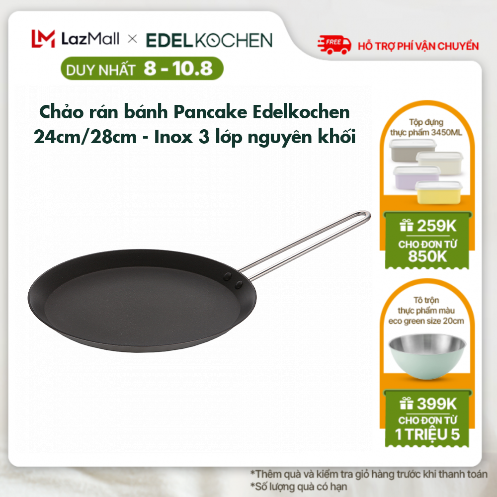 Chảo rán bánh Pancake inox 3 lớp nguyên khối phủ chống dính Edelkochen 24/28cm – Màu Black