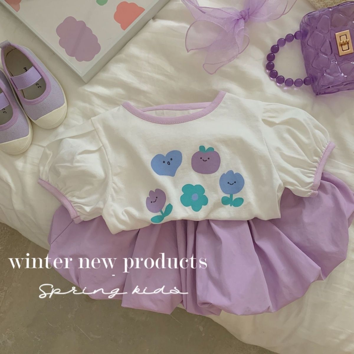 Baby Girls Age 1 To 7 Female Baby Purple Shorts+T-shirt Two-piece Suit Summer Fashion Set - 3