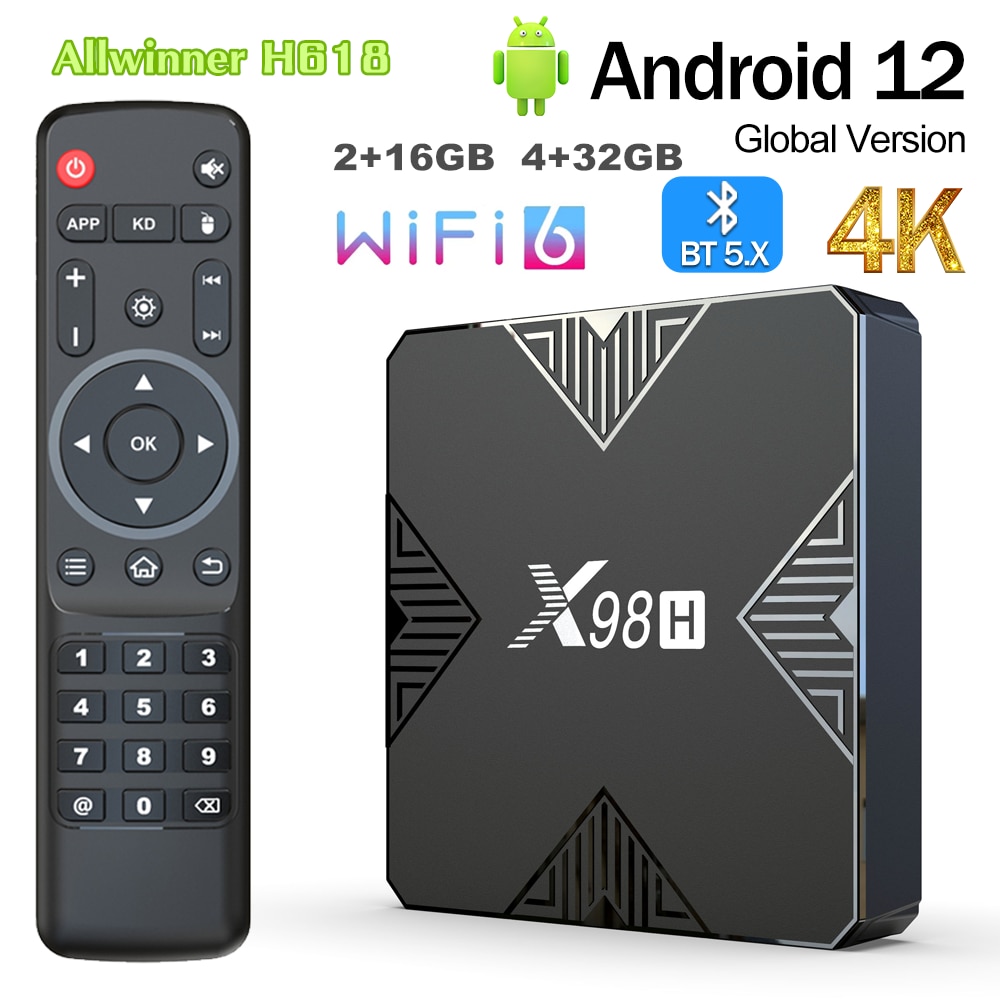 X98h TV BOX ANDROID 12.0 Allwinner h618 2GB/4GB RAM 16GB 32GB Rom bt5.0 AV1 3D wifi6 2.4G &amp; 5G Wifi HDR media player Set Bộ chuyển đổi tín hiệu