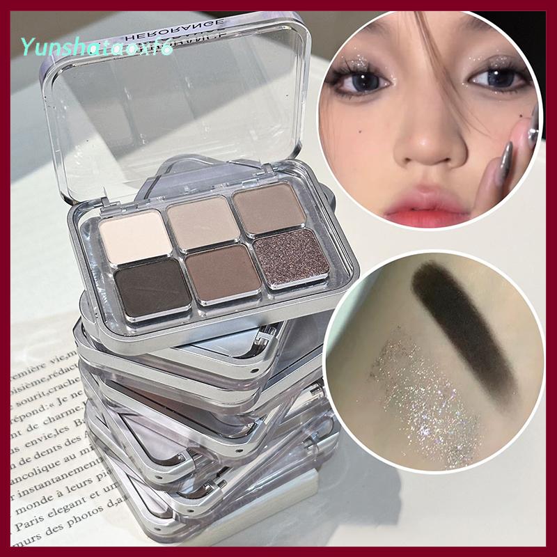 yunshataoxf 6 màu sắc Matte Eyeshadow Palette ánh sáng lung linh long lanh đất màu thấp bão hòa bóng mắt sắc tố lâu dài mỹ phẩm