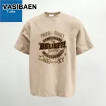 Vasibaen Áo phông nam thoáng khí thoải mái mui mềm in thời trang giản dị áo phông ngắn tay cổ tròn rộng