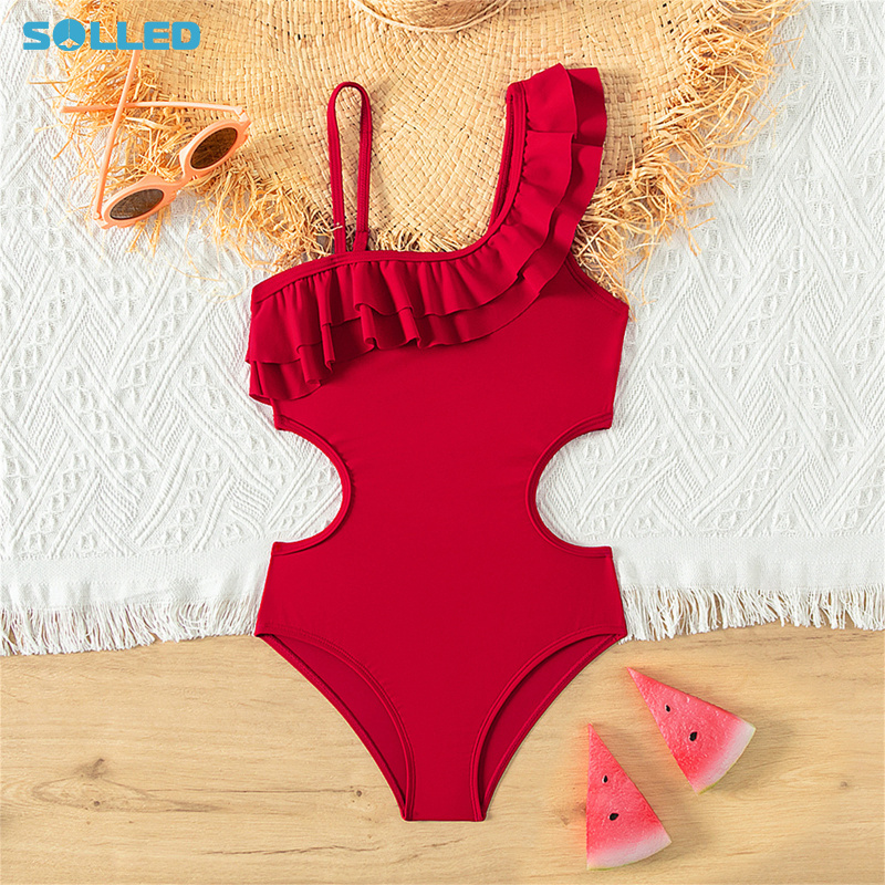 Infant Girl Bathing Suit Leotard Swimsuit Ruffle One Shoulder Swimwear Hallow Waist Infant Girl Bathing Suit For Swimming ราคา 199 บาท*ส่งฟรี
