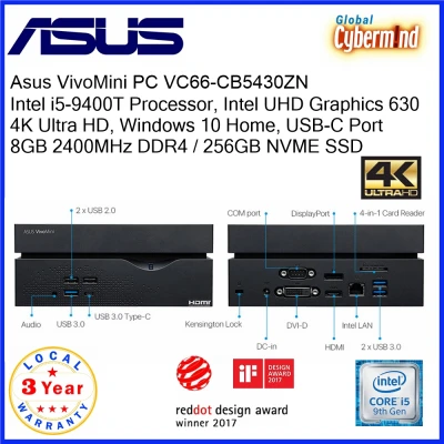 ASUS VivoMini PC VC66 (CB5430ZN) Intel Core i5-9400T Processor, 8GB 2400MHz DDR4, 256GB NVME SSD, Win10 Home, Wireless Keyboard and Mouse