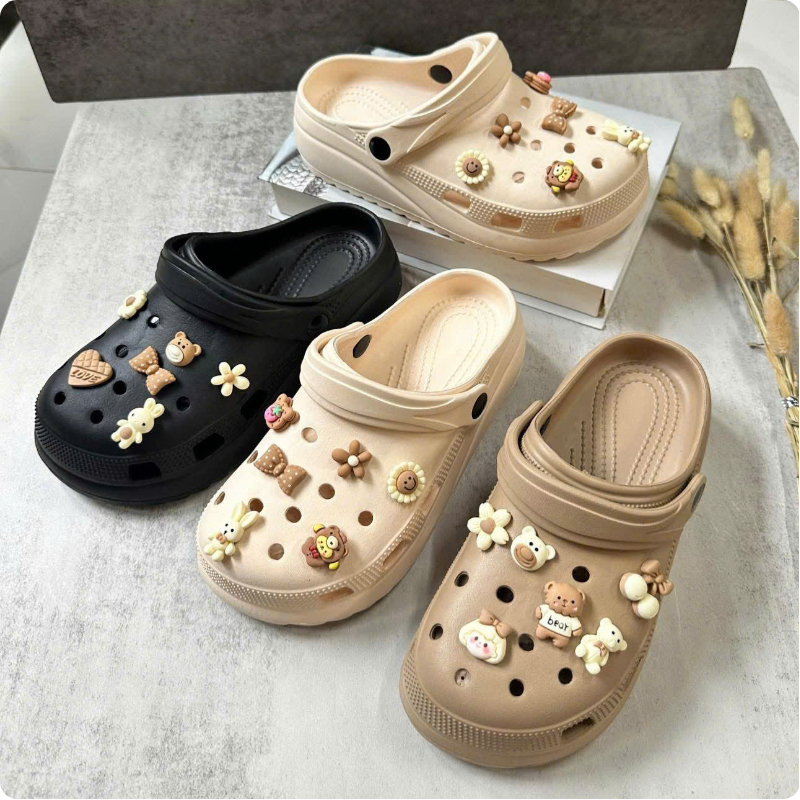 Dép Sục Cross Nam Nữ TH4078 , Đế Cao 4cm  Êm Chân, Không Thấm Nước, Đi Mưa, Kèm 12 Charm Ngẫu Nhiên