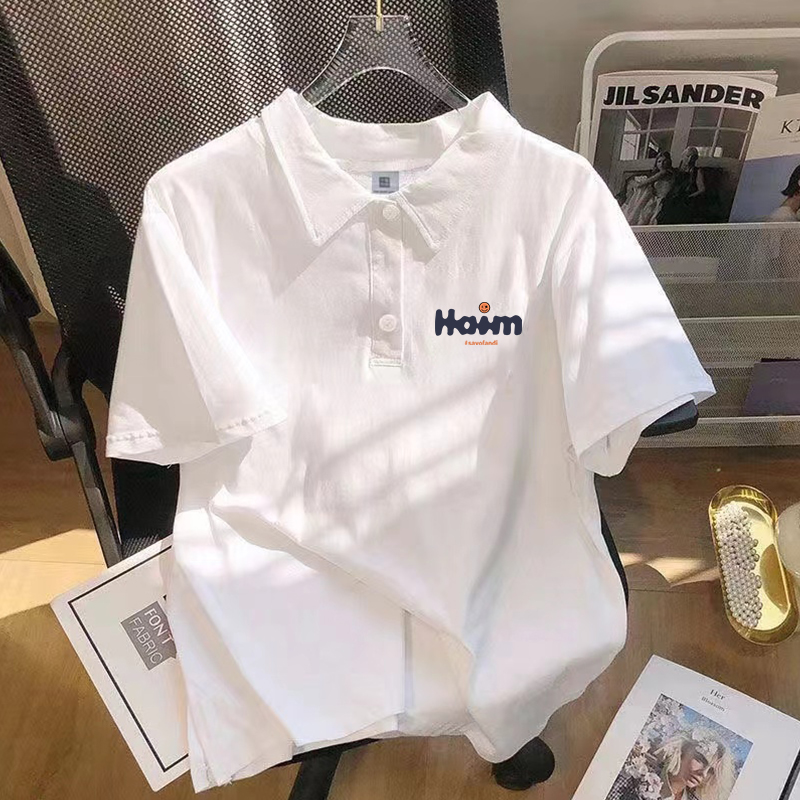 Cotton Short-sleeved T-shirt Men's Summer 2024 New Ins Trendy Brand Retro Printing Design Sense Niche Lapel Polo Shirt
