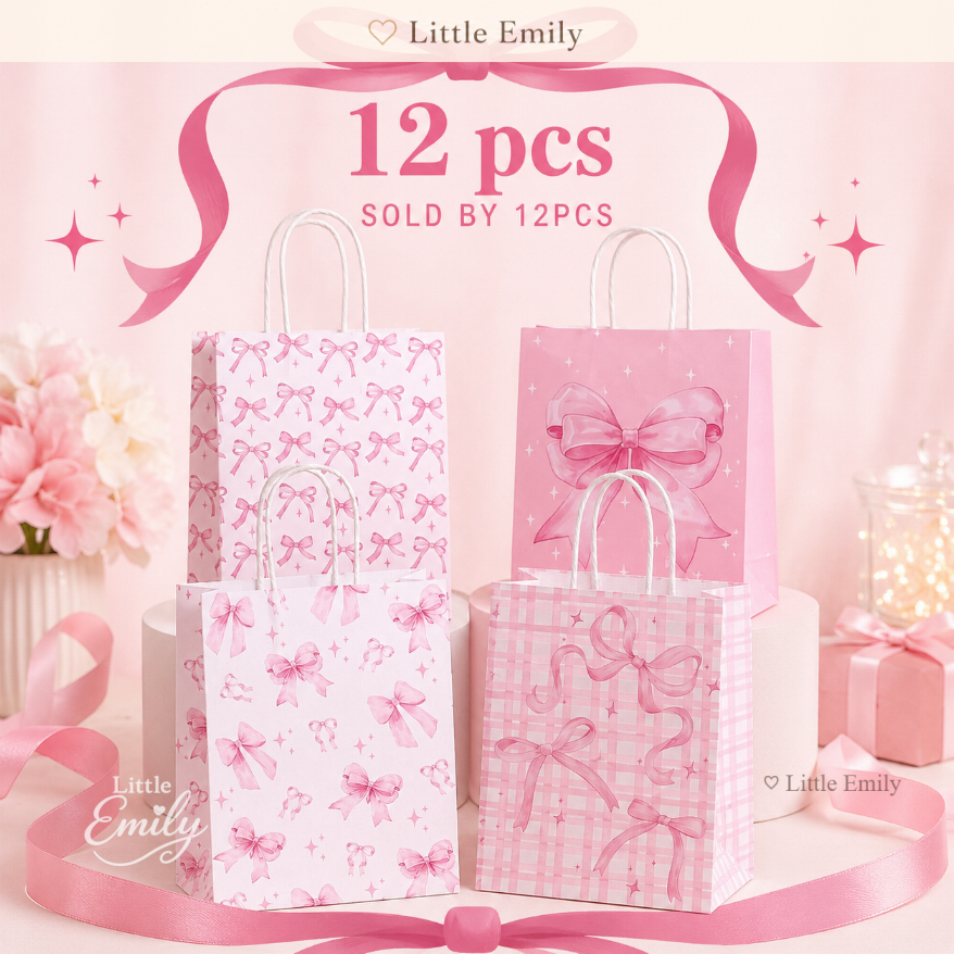 FP3197 (12PCS) HANDLE Pink Ribbon Party Birthday Gift Loot Bag Party Ballet Debut Bridal Girl Coquette