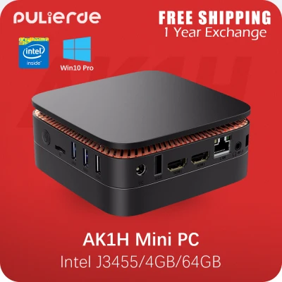 AK1H Mini PC Windows 10 Pro Intel Celeron J3455 Processor 4GB DDR3 64GB eMMC Desktop Computer 2.4G+5G WiFi Gigabit Ethernet Bluetooth 4K Dual HDMI Port Pulierde HTPC