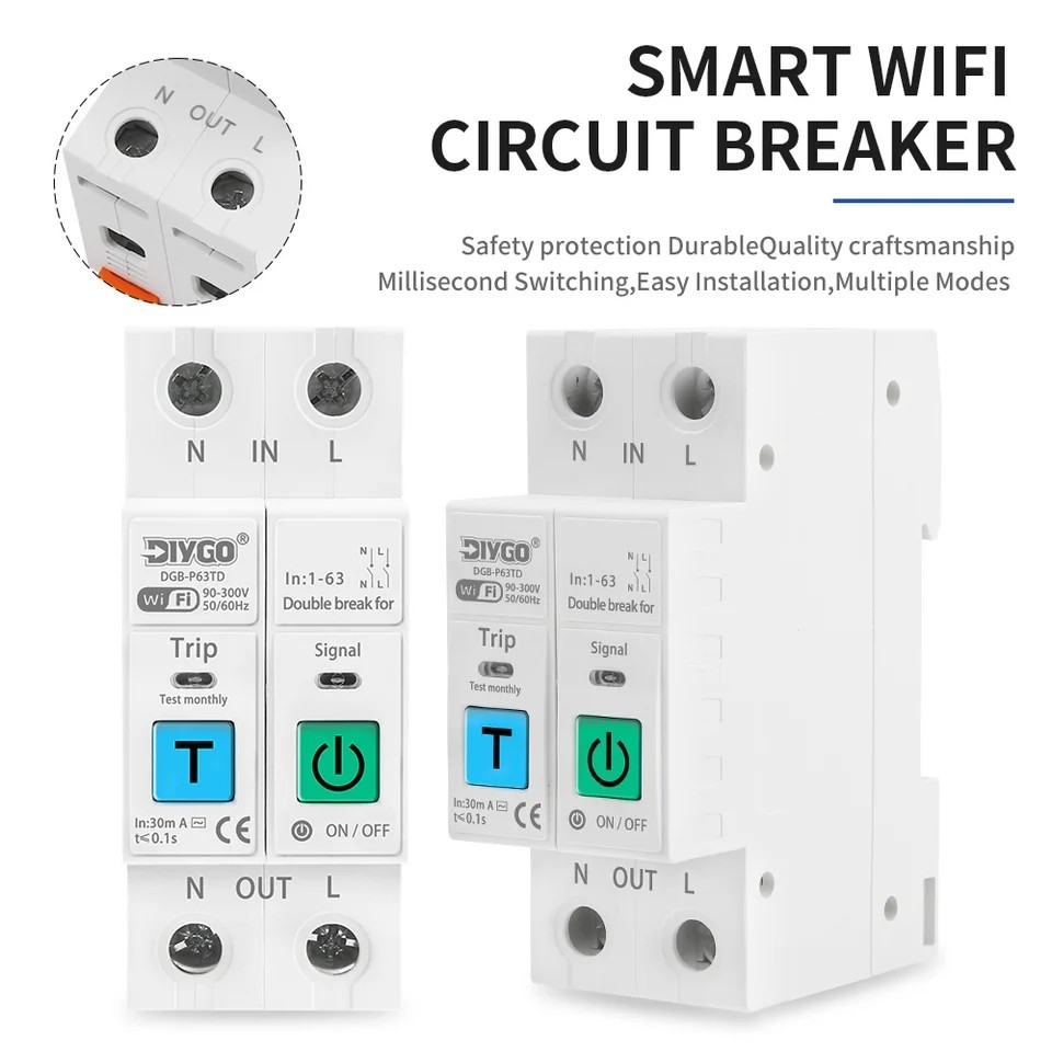 Multi-Purpose 63A Rcbo Anti-Shock Circuit Breaker - Super Sensitive 30Ma (Tuya Anti-Shock Circuit Breaker) - Good Product