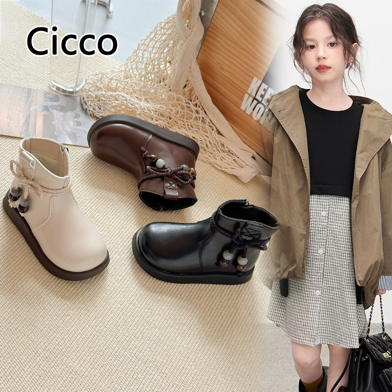 Giày cao ngang mắt cá hoài cổ cicco cho bé gái với các chi tiết đính cườm, giày mùa đông phong cách thời trang