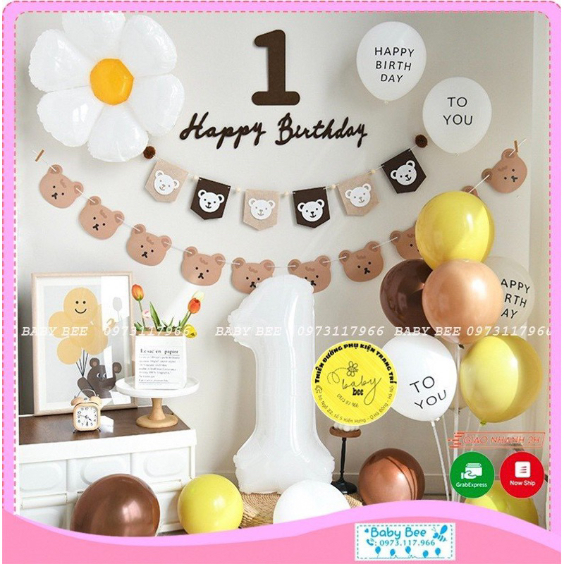 Set bóng trang trí sinh nhật màu nâu tây phong cách Hàn Quốc