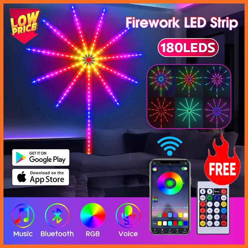 180 LED Firework Fairy Lights SMD 5050 RGB Strip Music Sound Sync App Remote Control Waterproof In/Outdoor USB 5V Smart Home Christmas Decoration